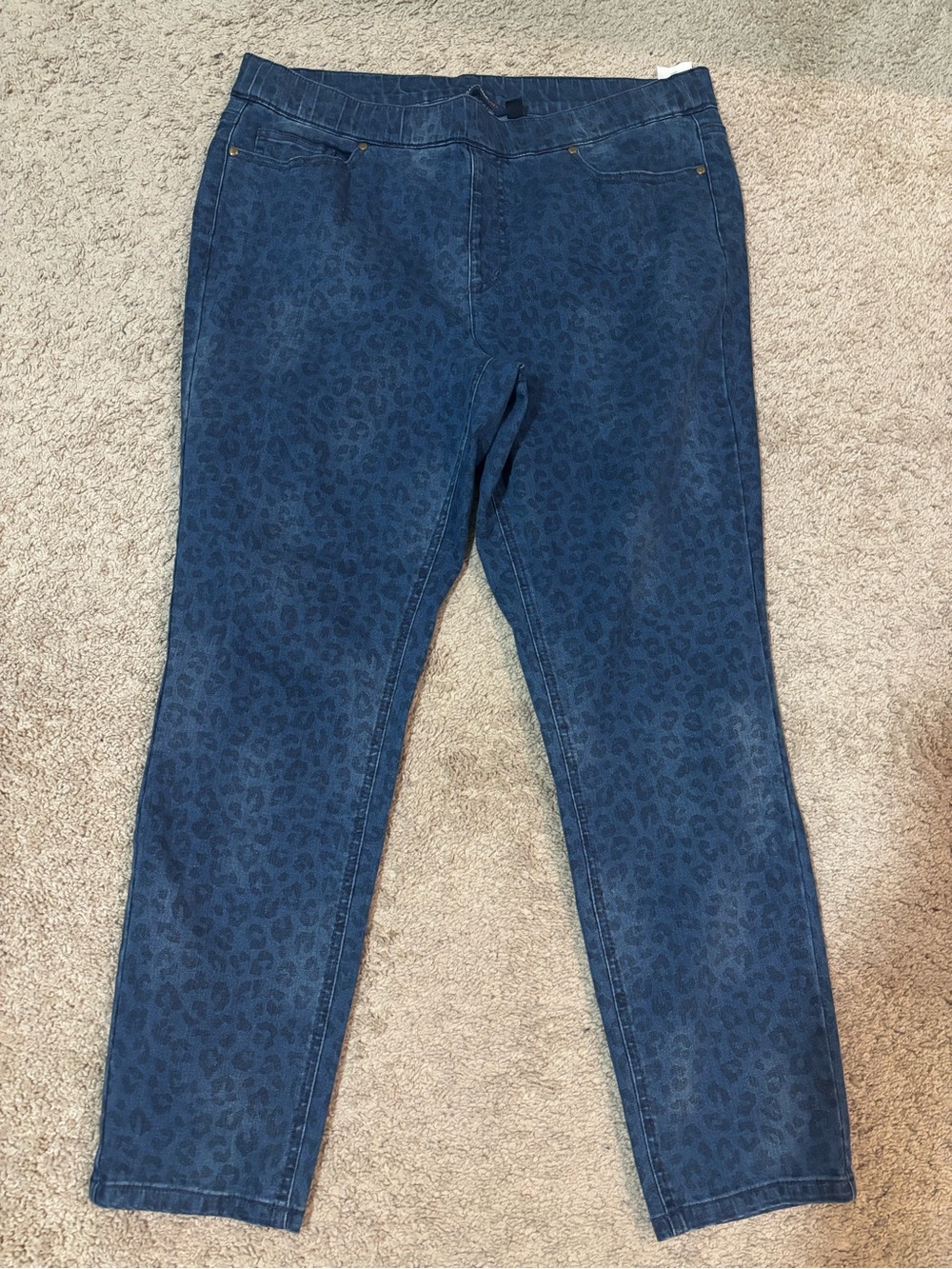 Women's Dark Blue Leopard-Print Skinny Jeans - Picture 4 of 4